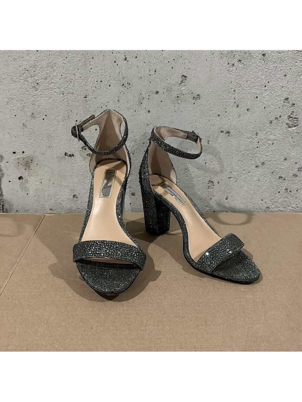 INC International Concepts KIVAH2 Pewter Open Toe Ankle Strap Block Heels - SZ 6
